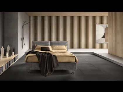 Letto con struttura in legno rivestita in tessuto con testiera regolabile Form di Bside