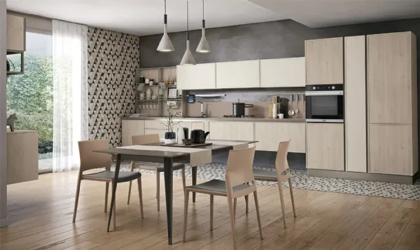 Cucina Moderna lineare Rewind finitura legno di Creo