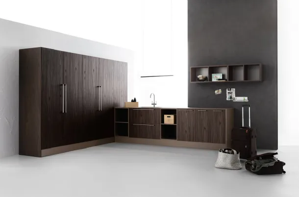 Mobile da Lavanderia angolare in nobilitato effetto legno LAB60 LA02 di Compab