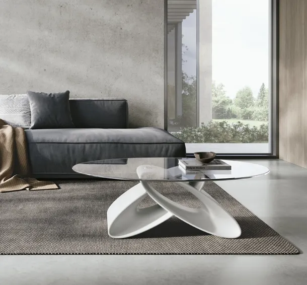 Tavolino ovale Eclipse con piano in vetro e base in poliuretano di Target Point