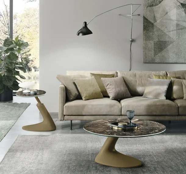 Tavolino rotondo Leaf con top in gres porcellanato e base in poliuretano verniciato di Target Point