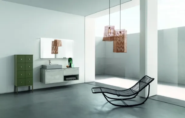 Mobile da Bagno sospeso in nobilitatoe  laccato opaco con piano in HPL e lavabo in ceramica grigio opaco B201 BD009 di Compab