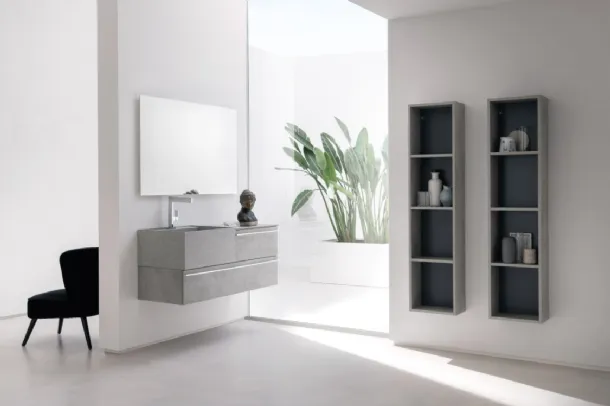 Mobile da Bagno sospeso in beton nobilitato con piano e lavabo in HPL B201 BD020 di Compab