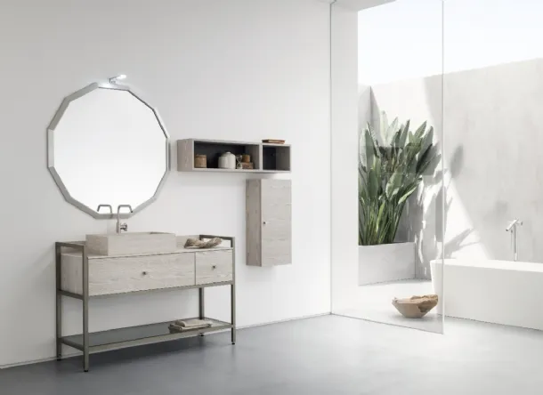 Mobile Bagno da appoggio in nobilitato effetto legno con piano e lavabo in HPL B201 BD022 di Compab