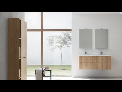 Mobile da Bagno sospeso in nobilitato effetto legno con doppia vasca in ceramica B201 BD024 di Compab