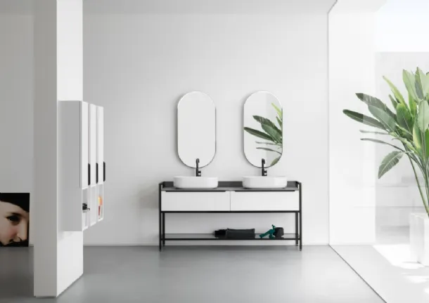 Mobile Bagno da appoggio in nobilitato laccato bianco opaco con piano in gres B201 BD003 di Compab