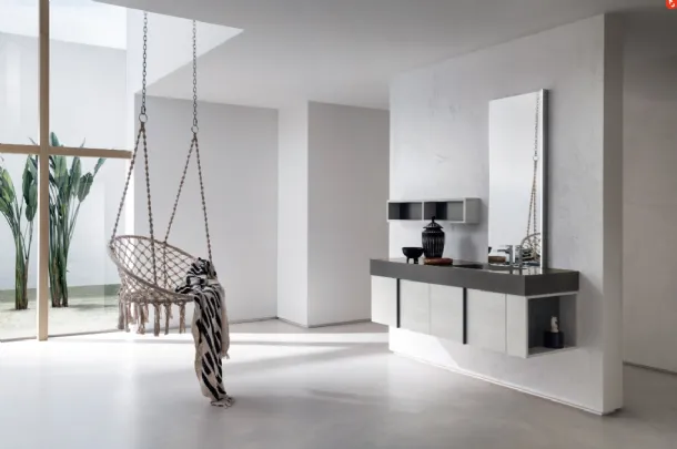 Mobile da Bagno sospeso in nobilitato con piano con vasca integrata in Corian B201 BD007 di Compab