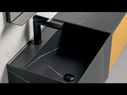 Mobile da Bagno sospeso in laccato opaco giallo e lavabo in gres B-GO BG023 di Compab