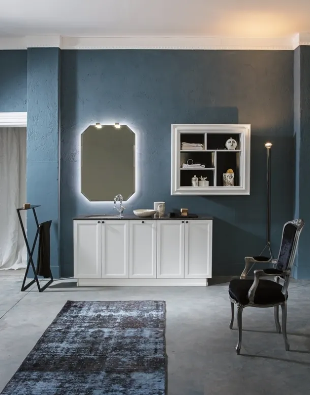 Mobile Bagno da appoggio in laccato bianco opaco e piano in marmo DIAMANTE DM17 di Compab
