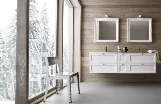 Mobile da Bagno sospeso in abete laccato bianco DIAMANTE DM02 di Compab