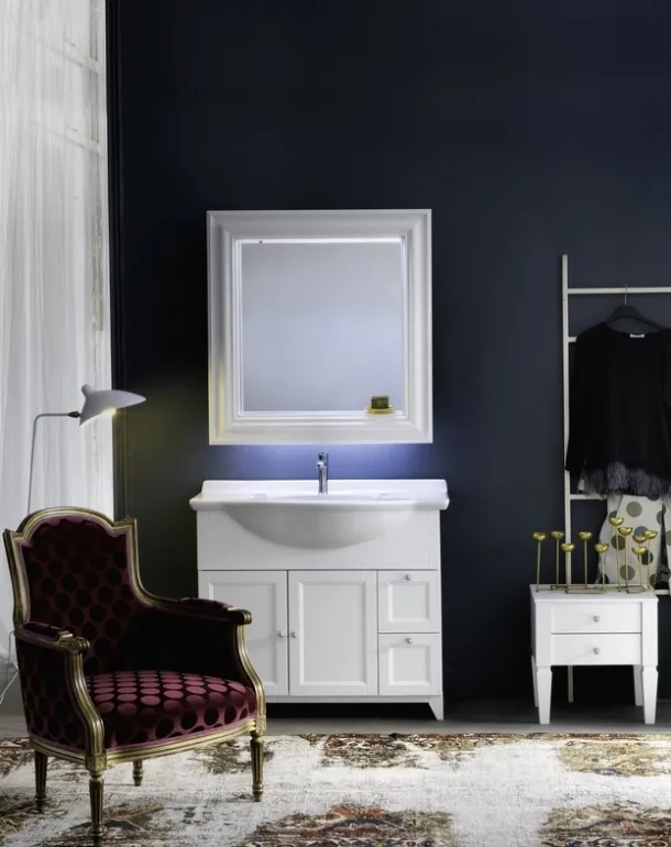 Mobile Bagno da appoggio in laccato bianco opaco e lavabo consolle in ceramica DIAMANTE DM13B di Compab