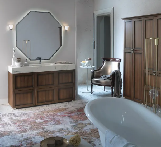 Mobile Bagno da appoggio in Noce antico e piano con vasca integrata in gres effetto marmo DIAMANTE DM16A di Compab