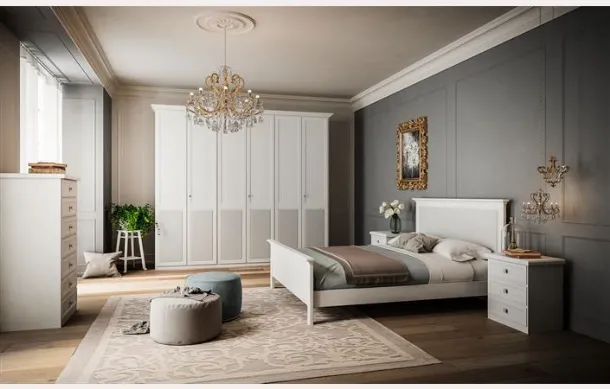 Letto matrimoniale in legno finitura Bianco perla con testiera di Villanova