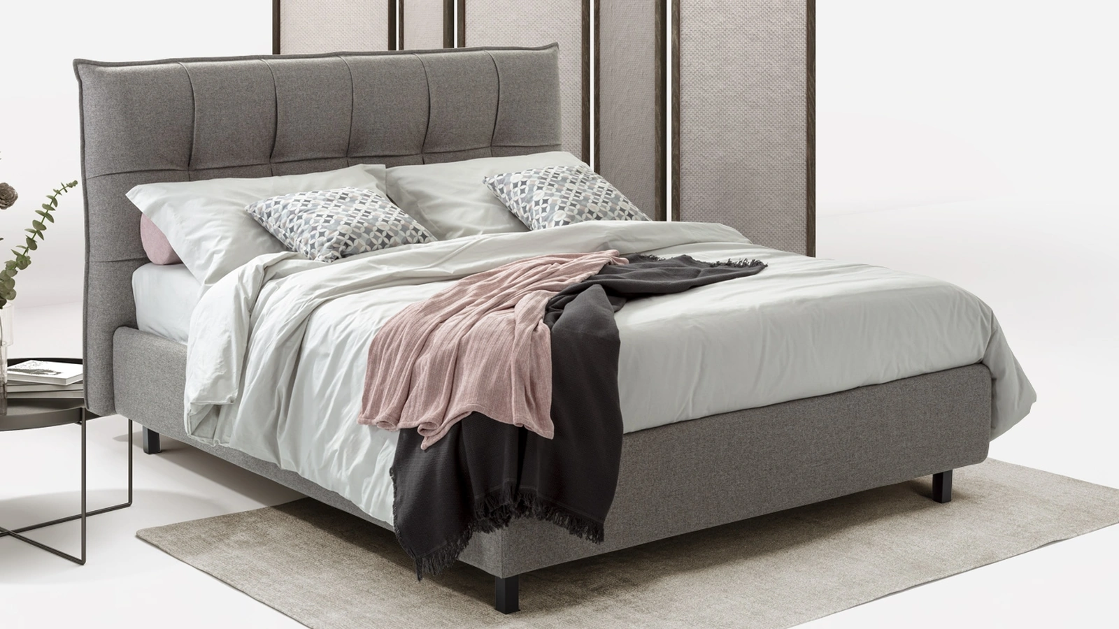 Letto in tessuto imbottito Luis con box contenitore di Rimar