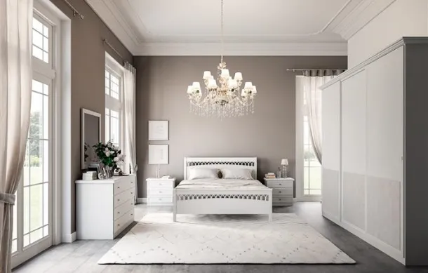 Letto in legno con testiera finitura Bianco perla con traforo Medea di Villanova
