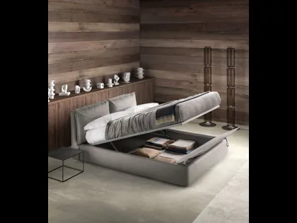 Letto in tessuto imbottito con testiera regolabile e box contenitore Quiet di Bside