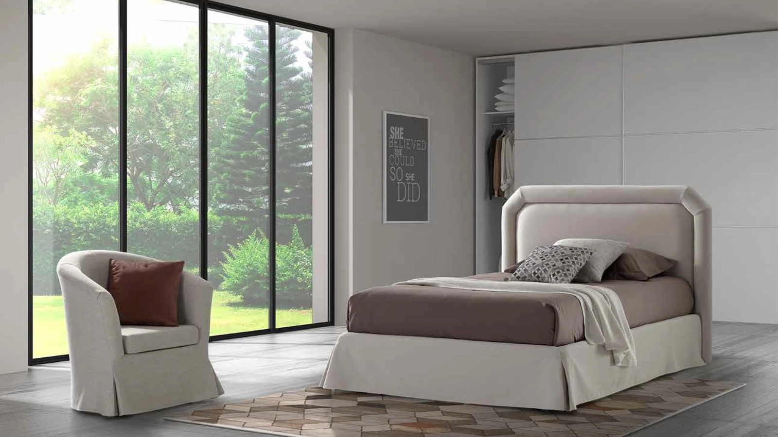 Letto singolo classico in tessuto imbottito Ariel di Rimar