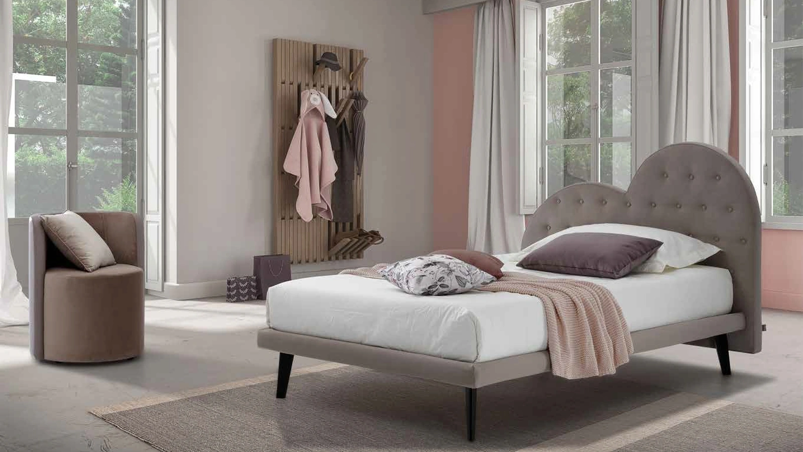 Letto singolo Cupido con testiera a forma di cuore di Rimar