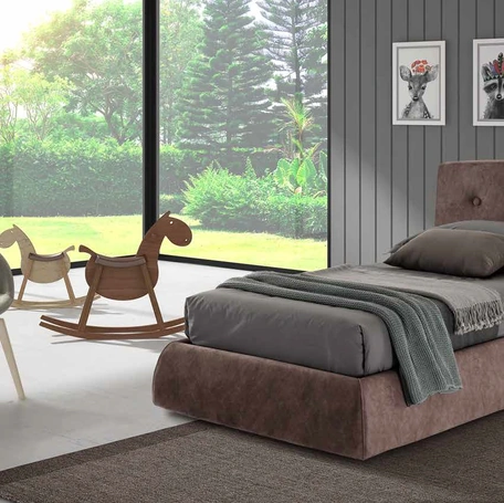 Letto singolo in tessuto imbottito Fenix con box contenitore di Rimar