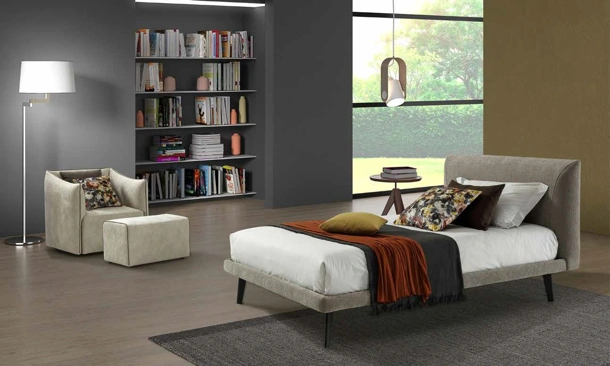 Letto singolo in tessuto con testiera Hermes di Rimar