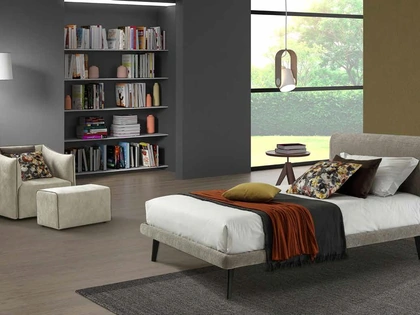 Letto singolo in tessuto con testiera Hermes di Rimar