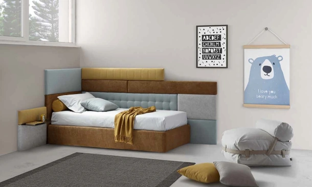 Letto singolo in tessuto imbottito Lego 01 di Rimar
