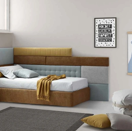 Letto singolo in tessuto imbottito Lego 01 di Rimar