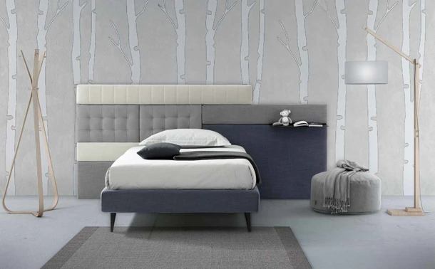 Letto singolo in tessuto imbottito Lego 11 di Rimar