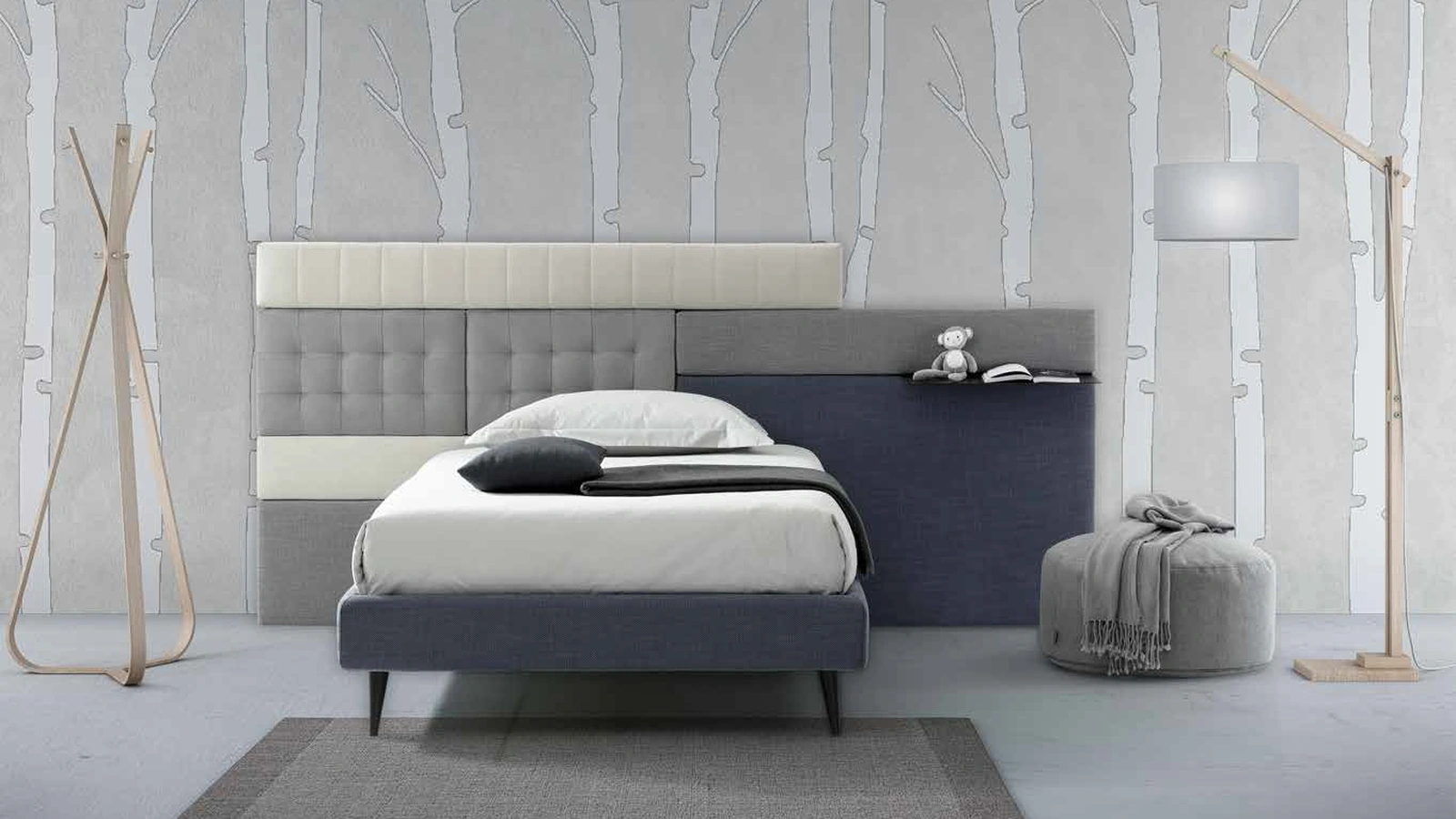 Letto singolo in tessuto imbottito Lego 11 di Rimar