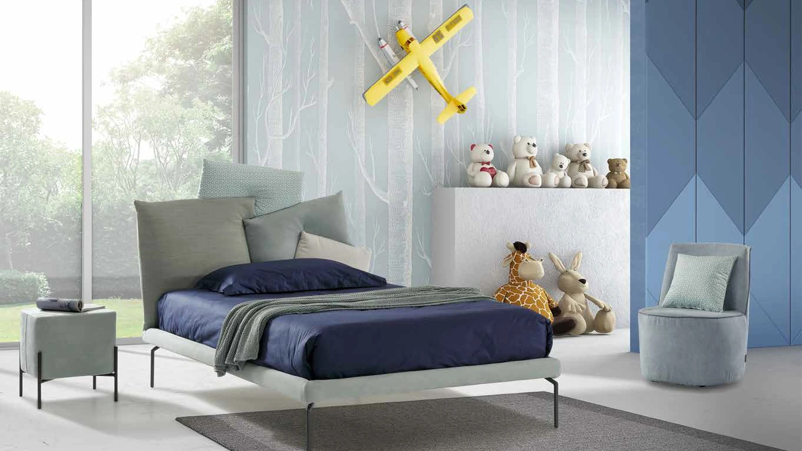 Letto singolo con testiera asimmetrica Square di Rimar