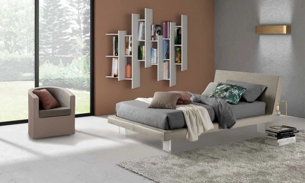 Letto singolo Yoru in ecopelle e tessuto di Rimar