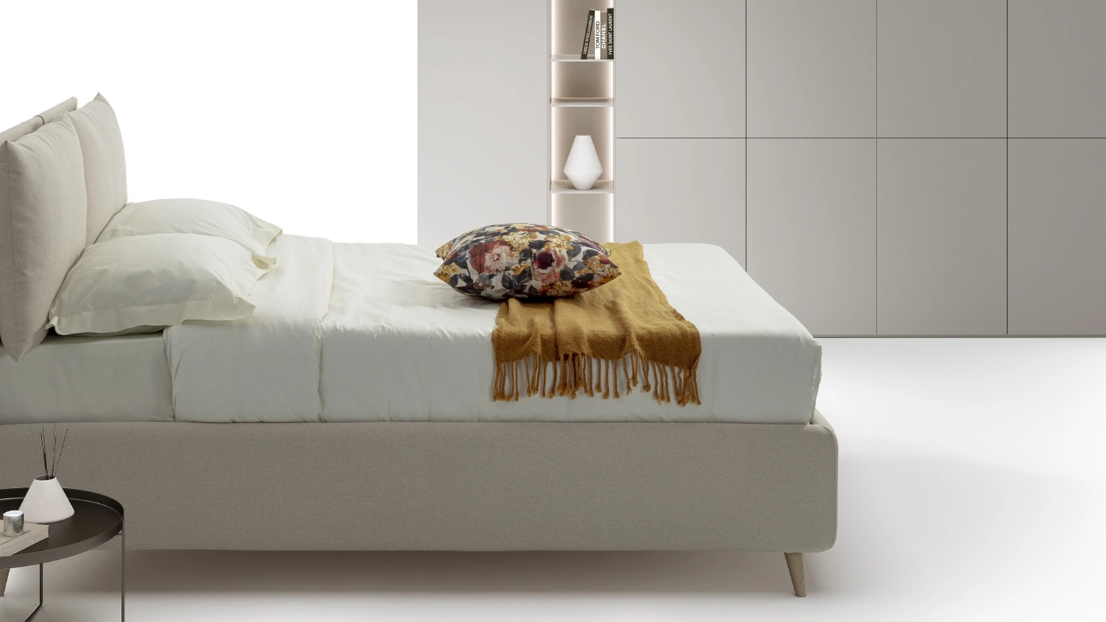 Letto in tessuto imbottito Taipei con contenitore di Rimar