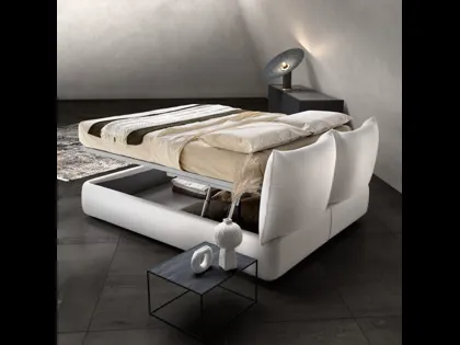 Letto in tessuto imbottito con testiera e box contenitore Zen di Bside