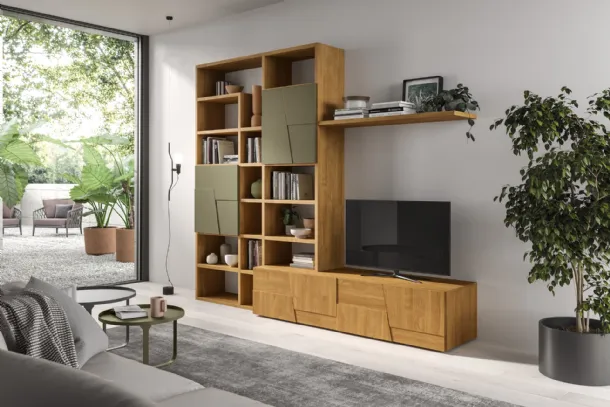 Libreria a muro in legno e laccato Mixer 01A di FGF Mobili