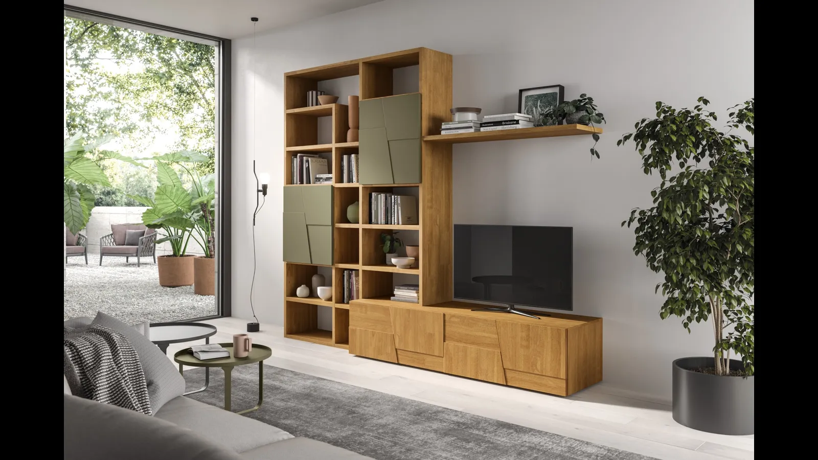 Libreria a muro in legno e laccato Mixer 01A di FGF Mobili
