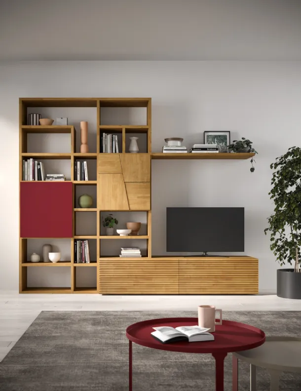 Libreria a muro in legno e laccato Mixer 01B di FGF Mobili