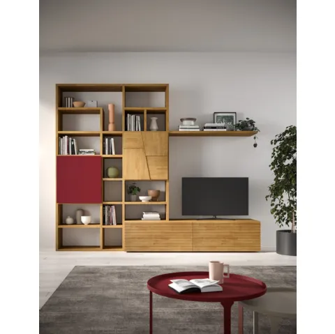 Libreria a muro in legno e laccato Mixer 01B di FGF Mobili