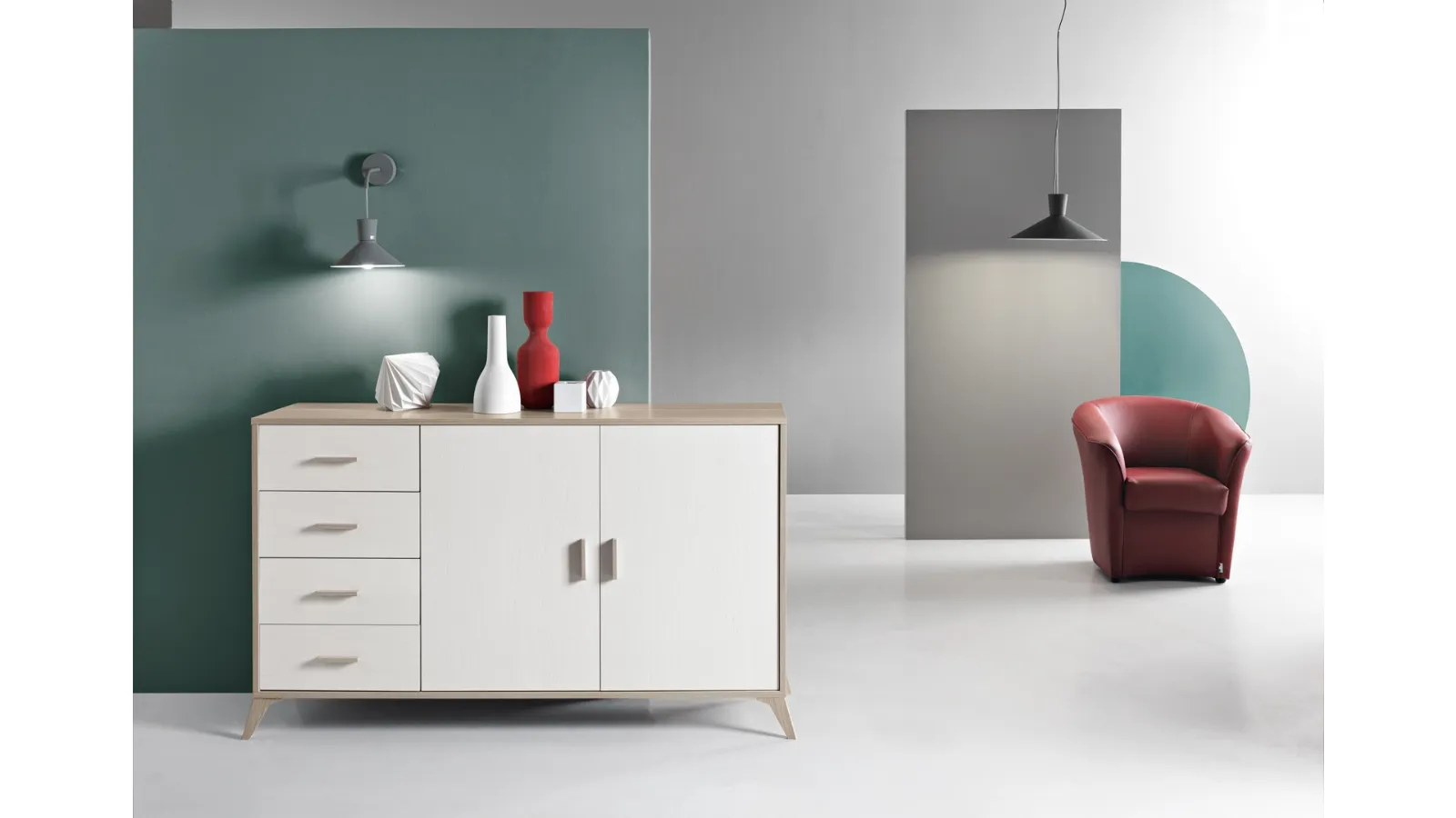 Madia Ariel in melaminico effetto Olmo Bianco di Ikone Casa