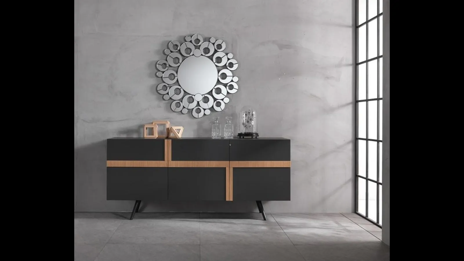 Madia Ginger in melaminico con inserti in rovere di Stones