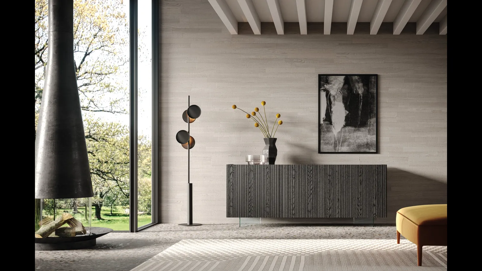 Madia Mizar in legno cannettato finitura dark di FGF Mobili