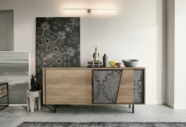 Madia Modus in laminato effetto legno e lamiera decorata di Target Point