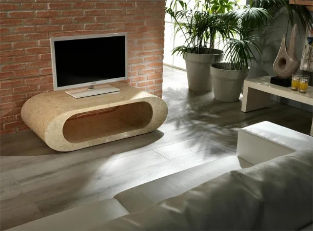 Mobile Porta Tv Pegaso in MDF laccato grigio con top in ceramica marmo grigio di Stones