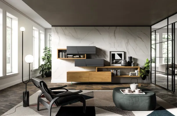Parete Attrezzata in legno e laccato Mixer 03 di FGF Mobili