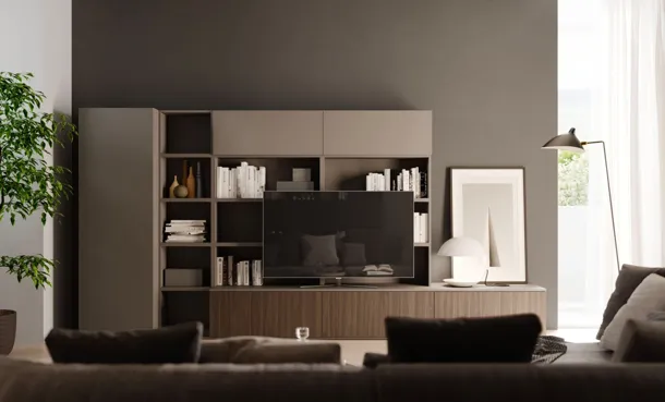 Parete Attrezzata Living in melaminico finitura Cotto e Tortora Modul Box di Nardi Interni