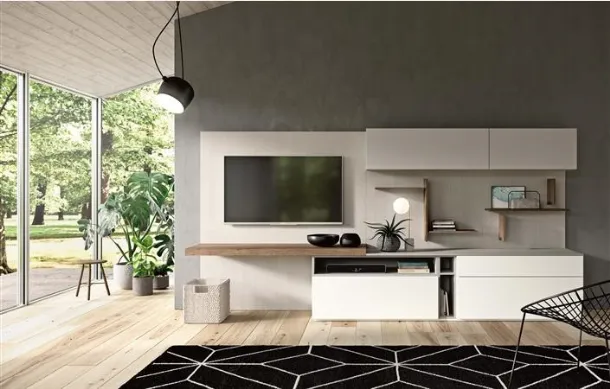 Parete Attrezzata moderna in laccato opaco e nobilitato essenza Rovere vintage Start 04 di Villanova