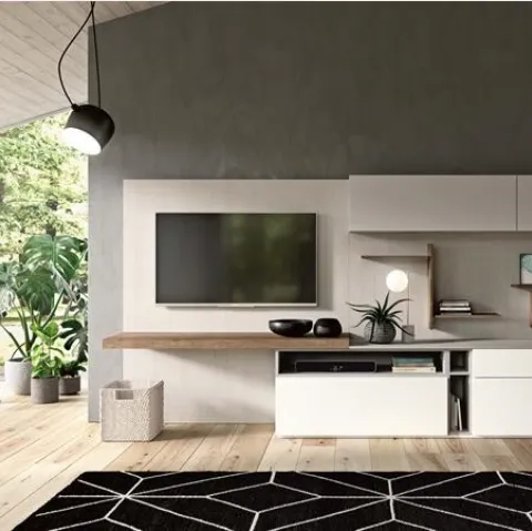 Parete Attrezzata moderna in laccato opaco e nobilitato essenza Rovere vintage Start 04 di Villanova