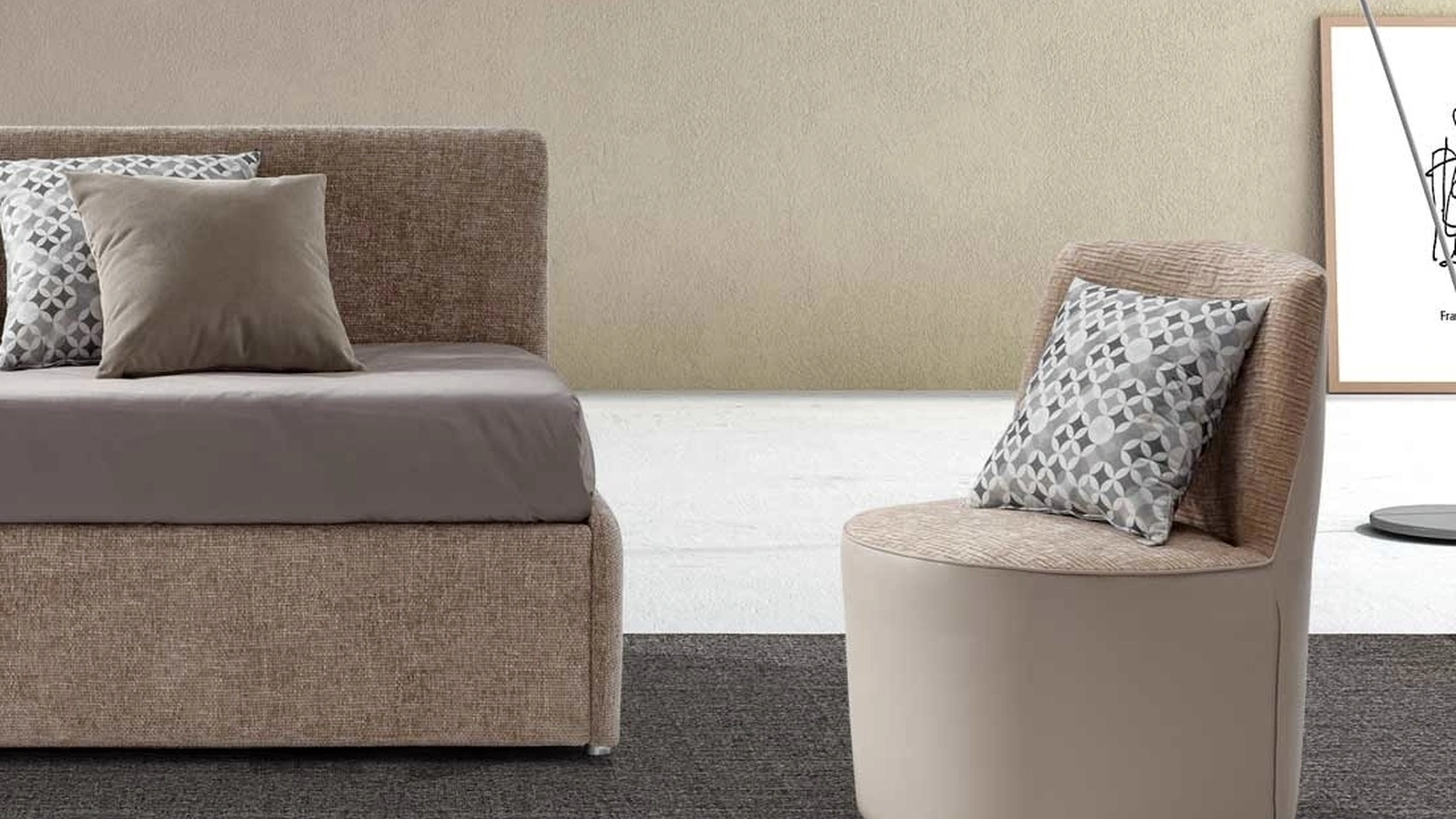 Poltroncina Kirko in ecopelle e tessuto di Rimar