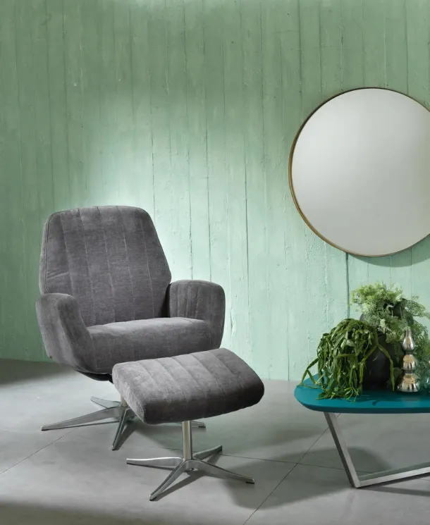 Poltrona relax reclinabile Z003 in velluto con base cromata di Stones