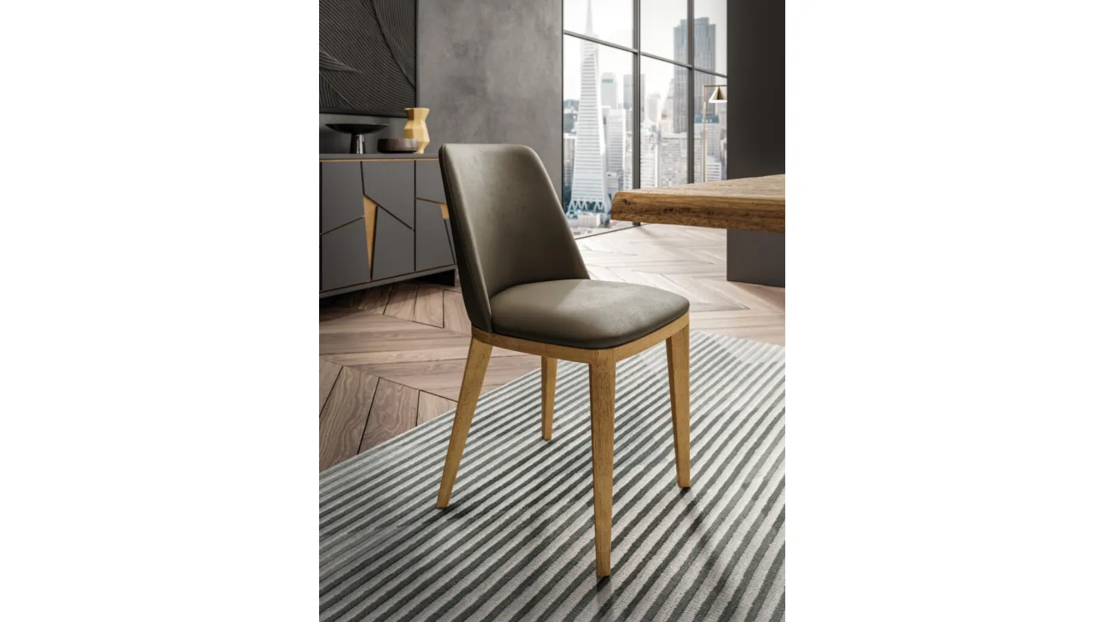 Sedia Nesty2 in pelle con gambe in legno di FGF Mobili