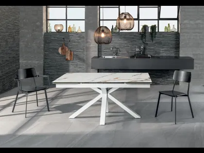 Tavolo allungabile con top in ceramica effetto marmo calacatta su vetro temprato Ceramica 01 di Stones